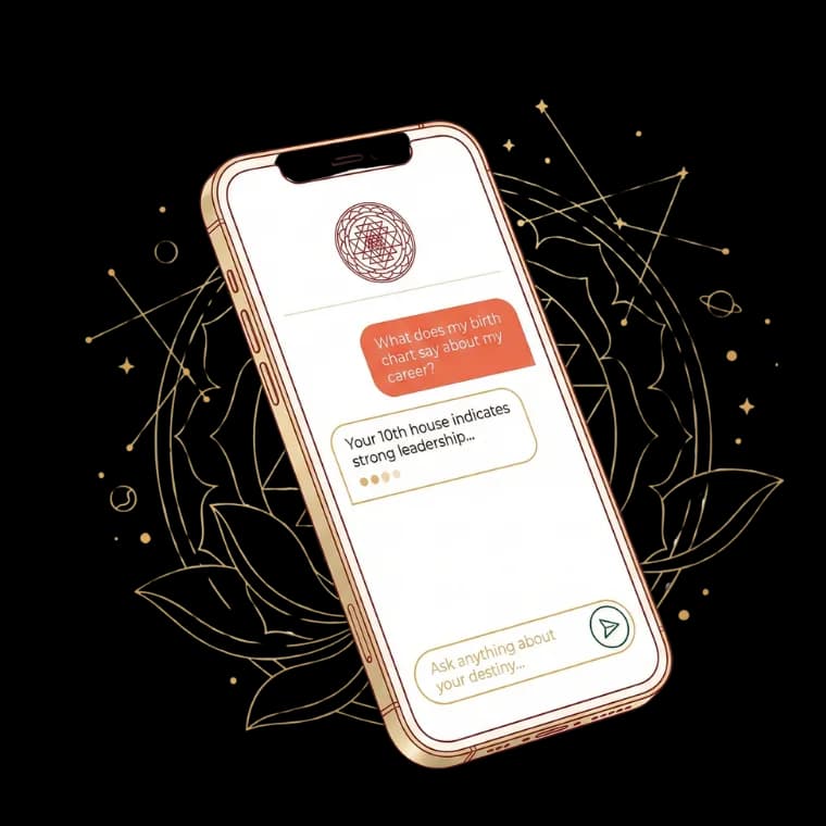 AI astrologer chat interface on smartphone showing personalized Vedic astrology consultation