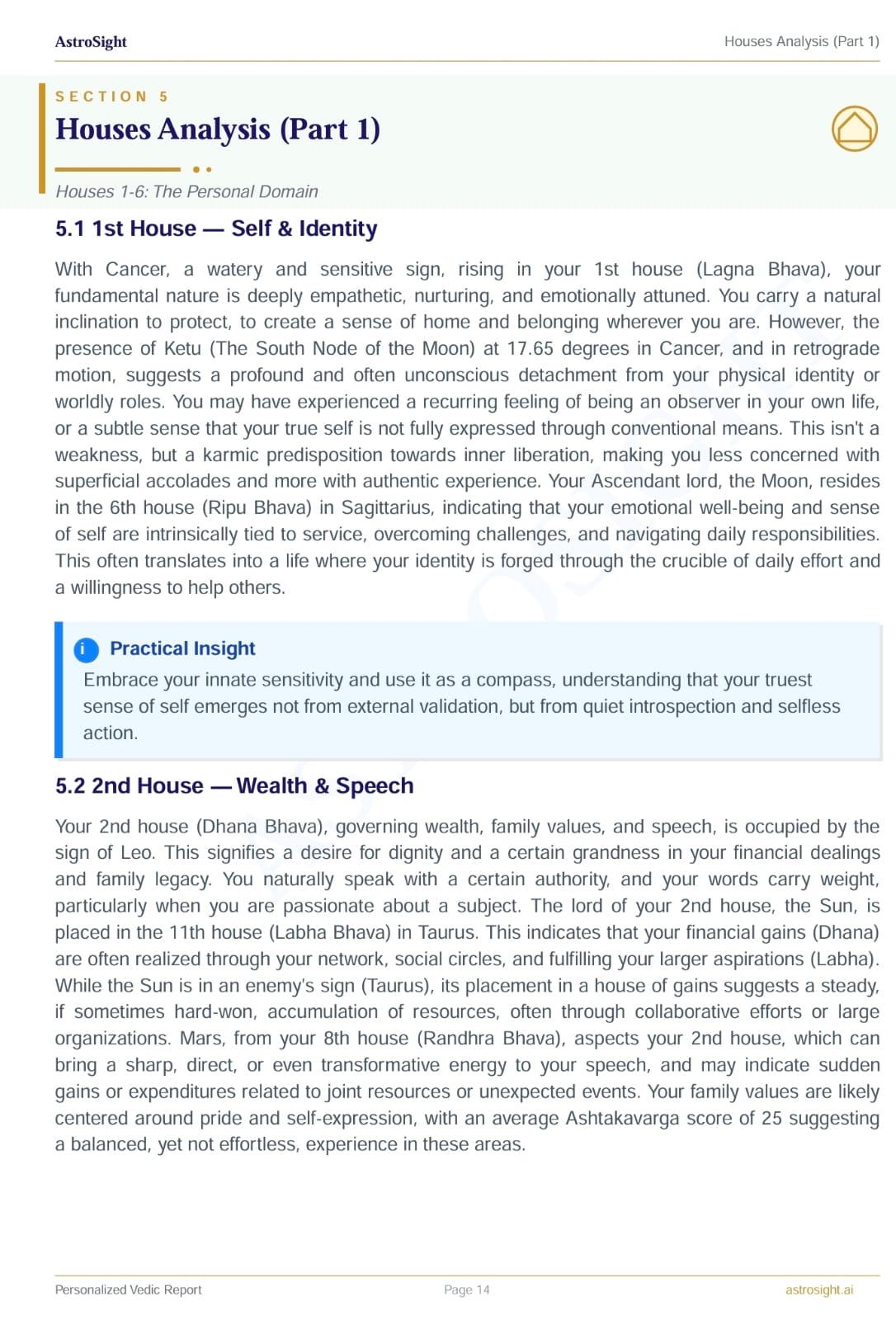 Houses Analysis — Personalized interpretations for each of the 12 houses