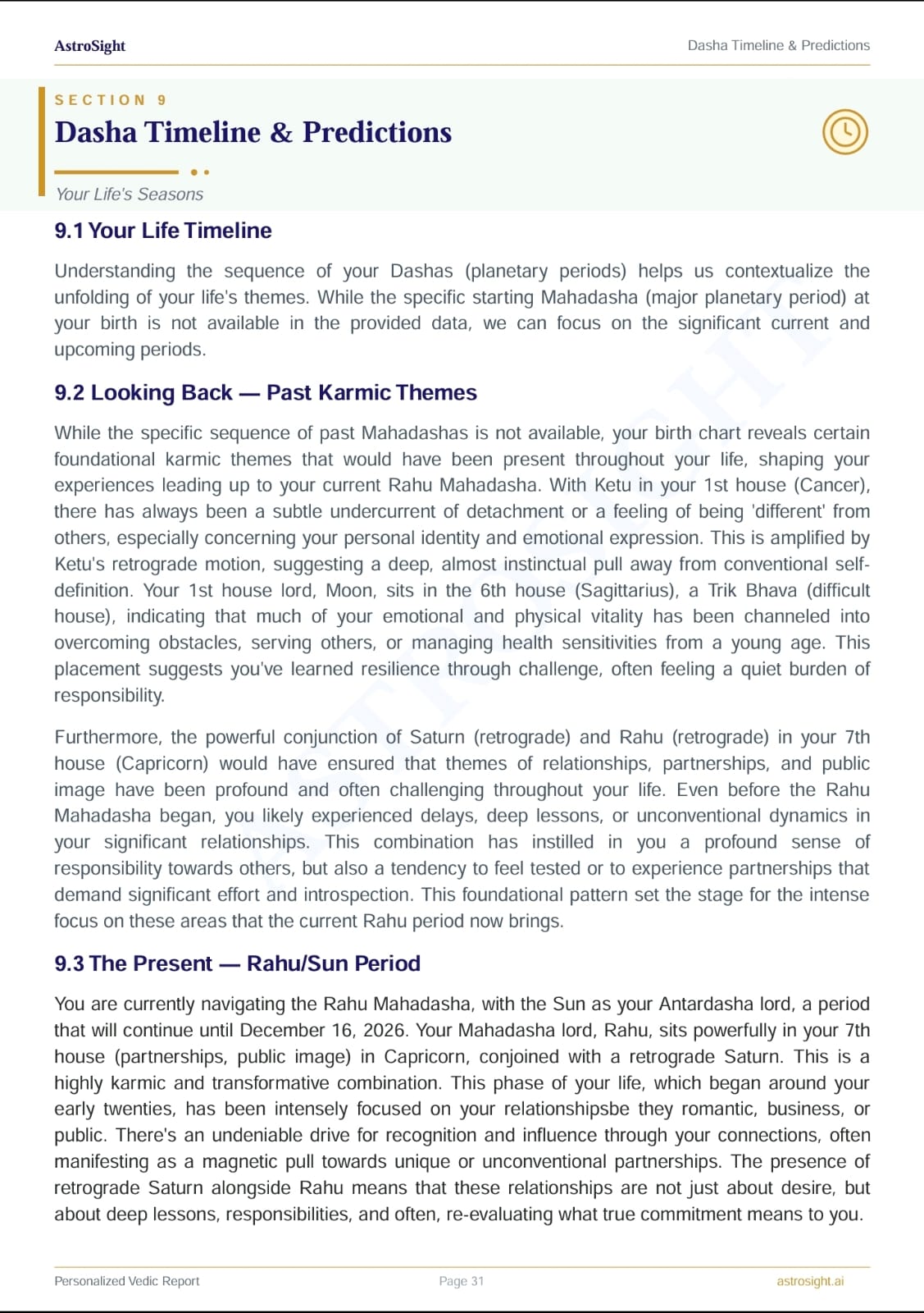 Dasha Timeline & Predictions — Your life seasons mapped out