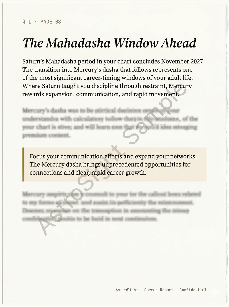 Sample career report excerpt — The Mahadasha window ahead